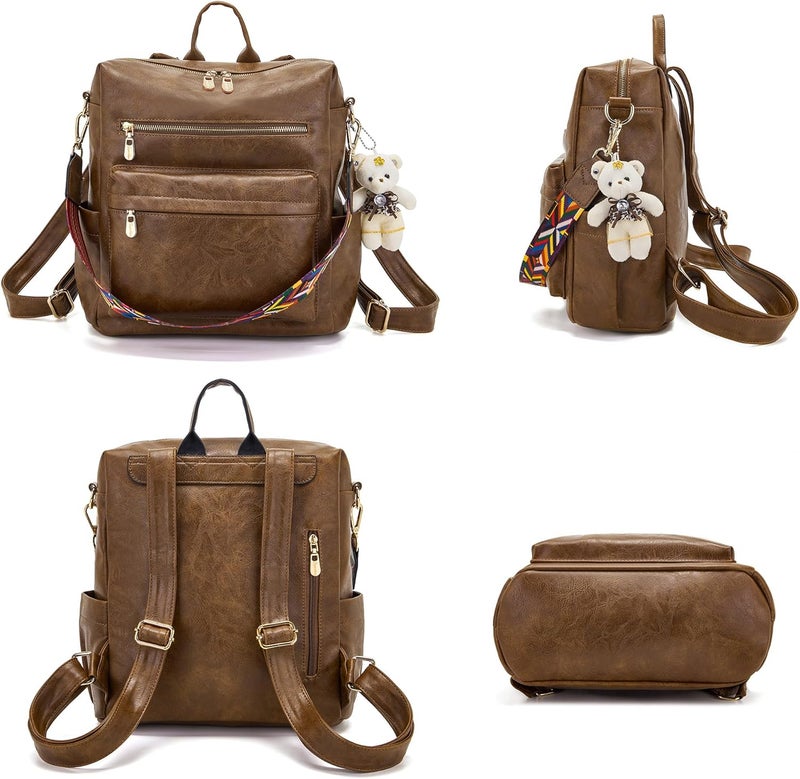 Soperwillton Women Backpack Purse Multipurpose Design Handbags Shoulder Bag PU Leather Travel bag Backpack Set 2pcs - Image 3